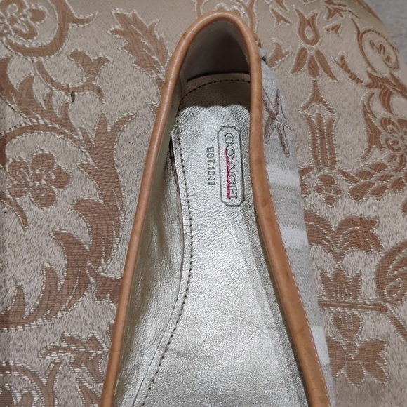 Coach Ireen Starfish Khaki Leather Canvas Sequin Designer Flats Size 6.5 B - Picture 9 of 10